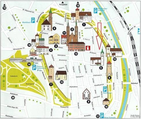 Lageplan - Die St. Ursula-Schulen befinden sich in der historischen Innenstadt von Villingen. Lageplan - Die St. Ursula-Schulen befinden sich in der historischen Innenstadt von Villingen.